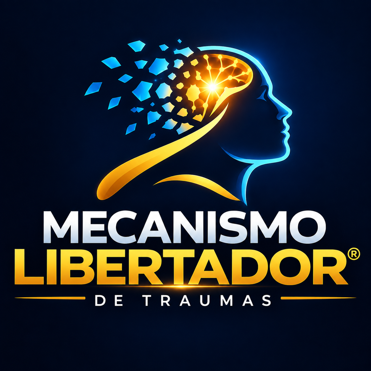Logo do Mecanismo Libertador: perfil humano iluminado em azul e dourado